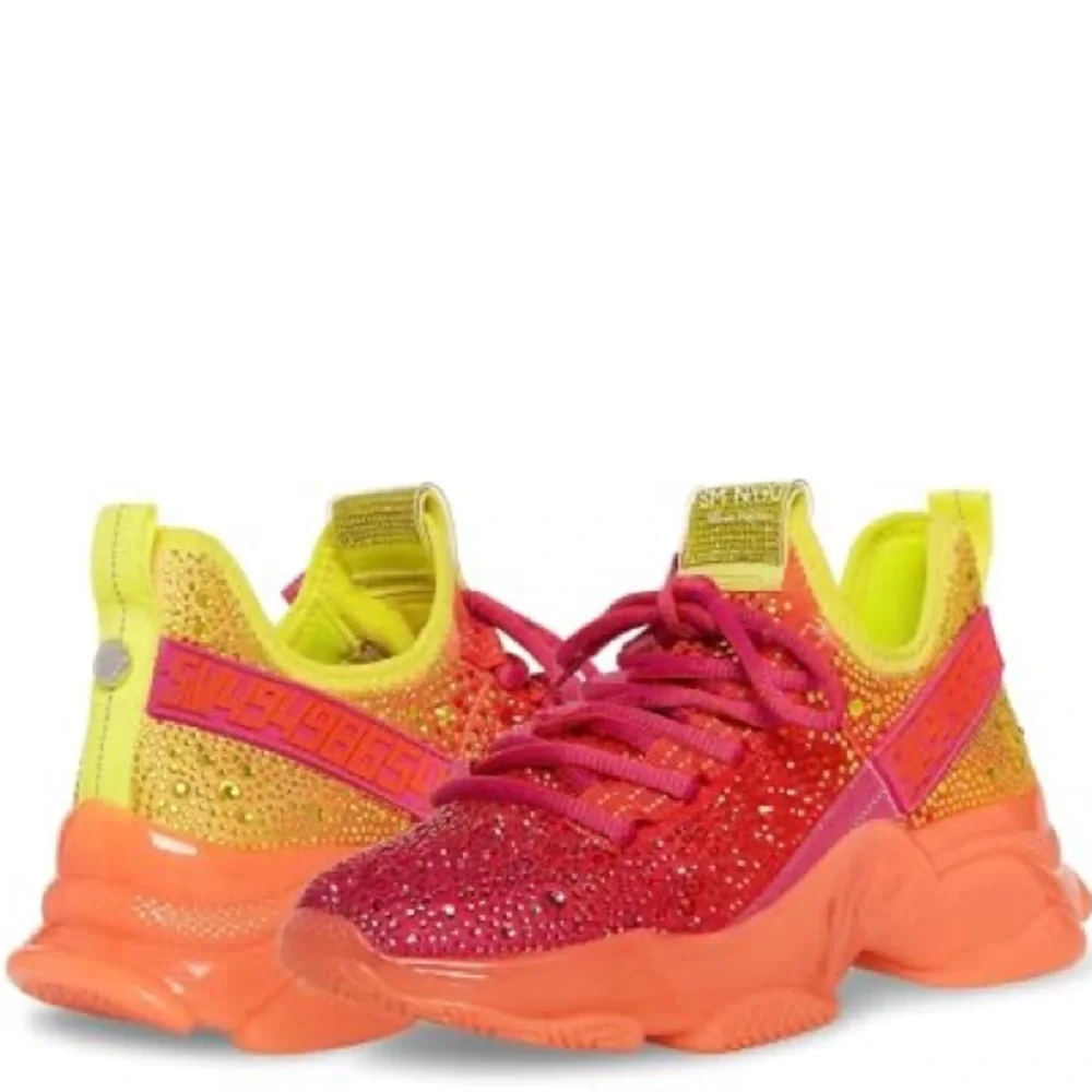 Steve Madden Rhinestone Embellished Running Shoes - Yellow, Orange, Fuchsia Pink - Picture 4 of 9